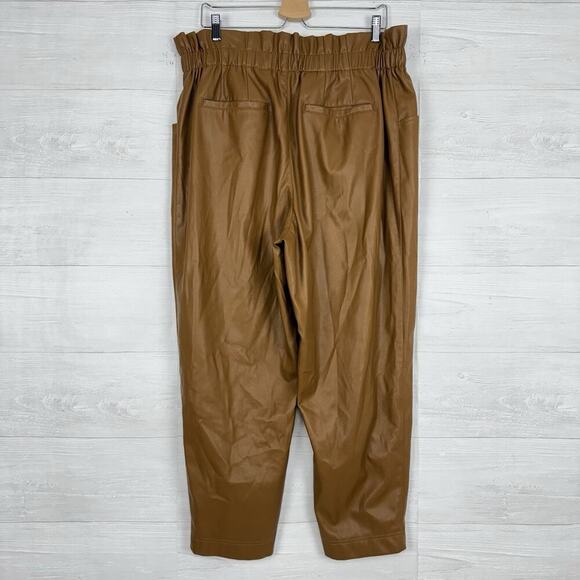 Madewell Vegan Faux Leather Pants Size 16 Brown High Rise Elastic Waist Pull On - Picture 5 of 15